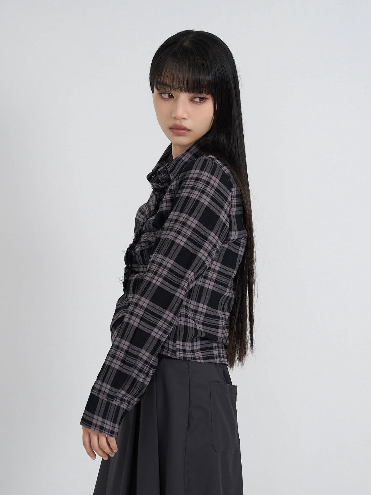 check frill blouse shirt