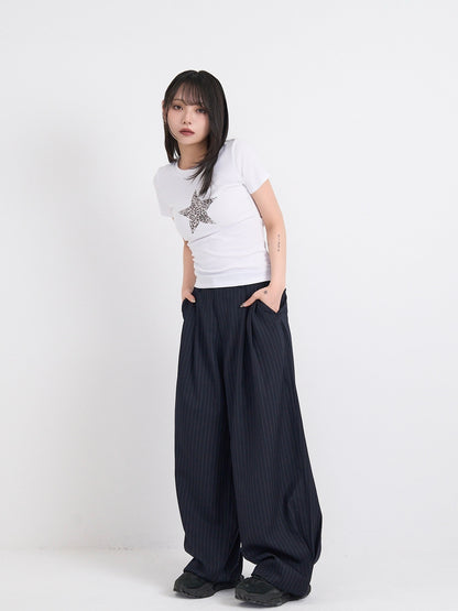 wide stripe tuck pants