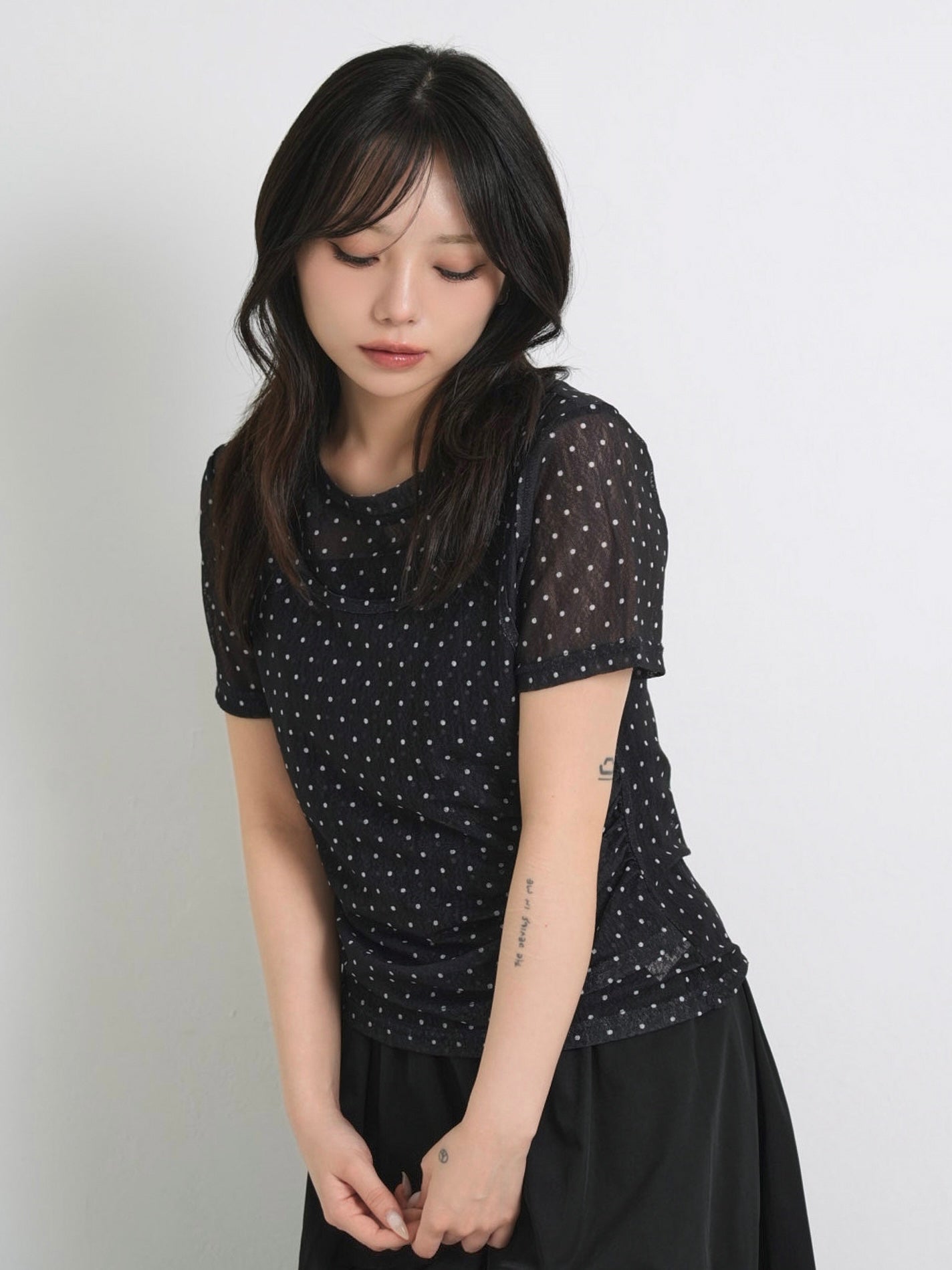 double layered dot sheer tops