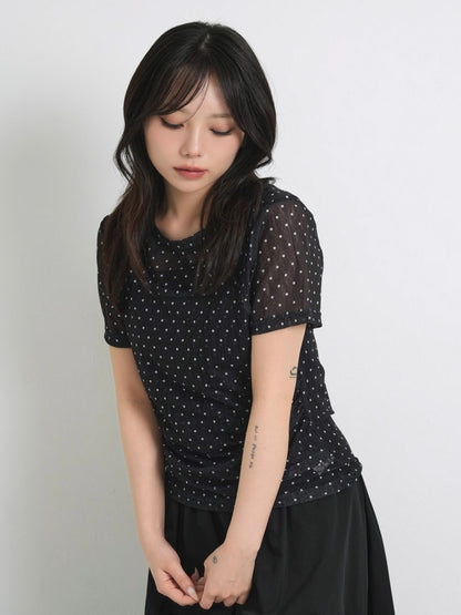 double layered dot sheer tops
