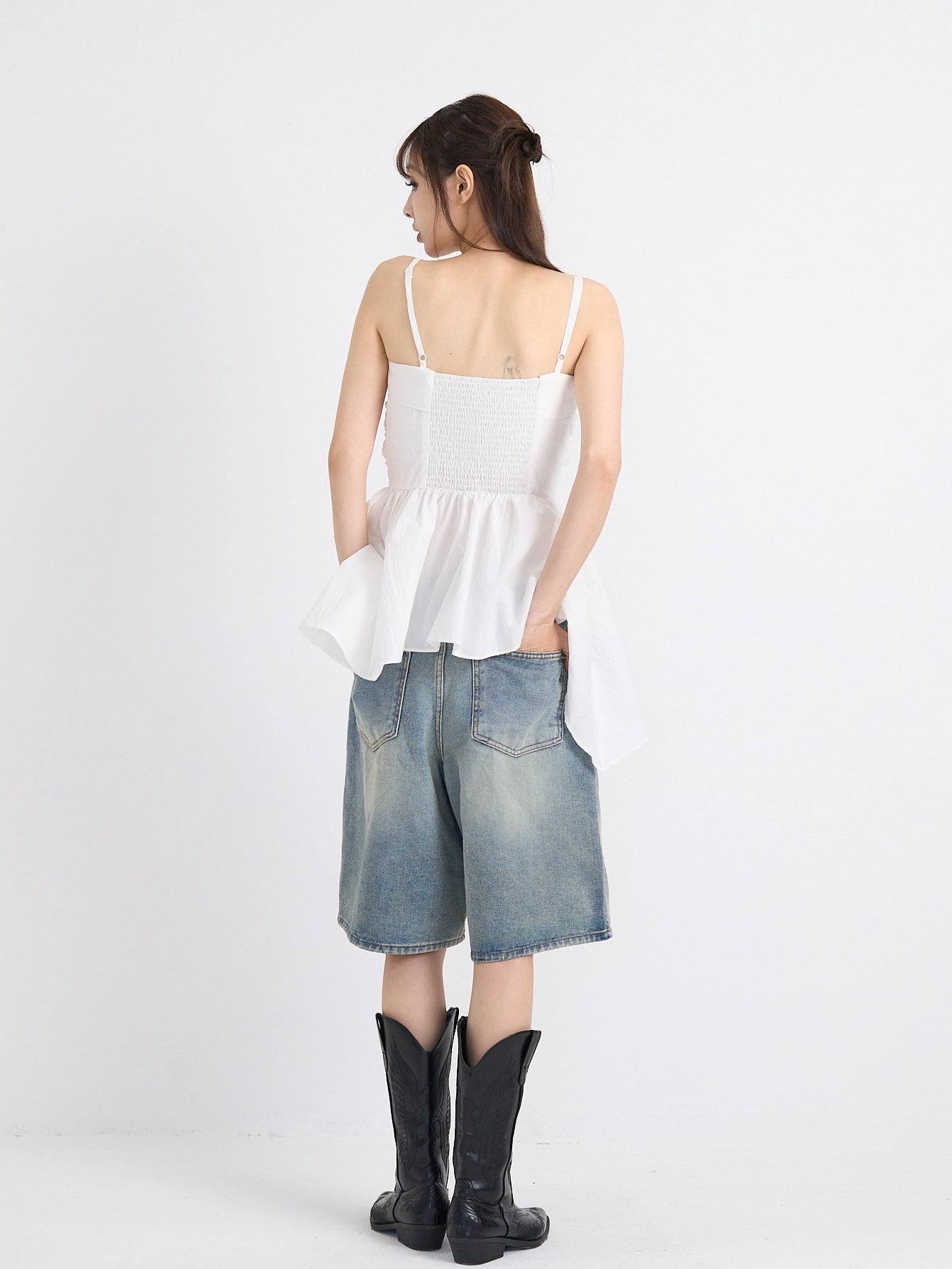 washed bermuda denim pants