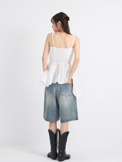 washed bermuda denim pants