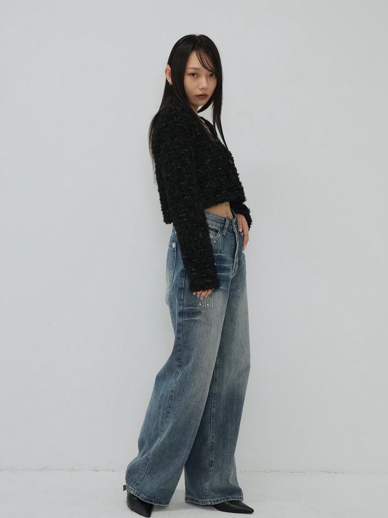 eyelet stud wide denim