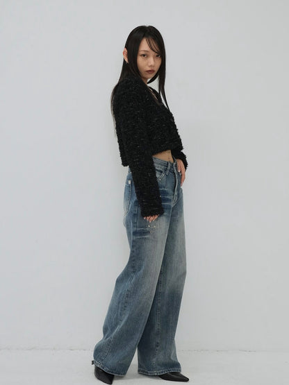 eyelet stud wide denim