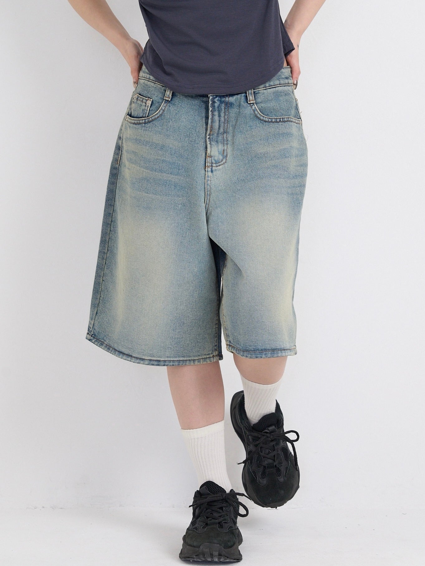washed bermuda denim pants