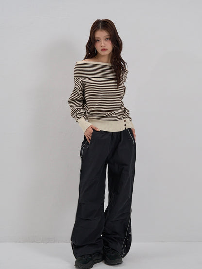 striped off shoulder knit