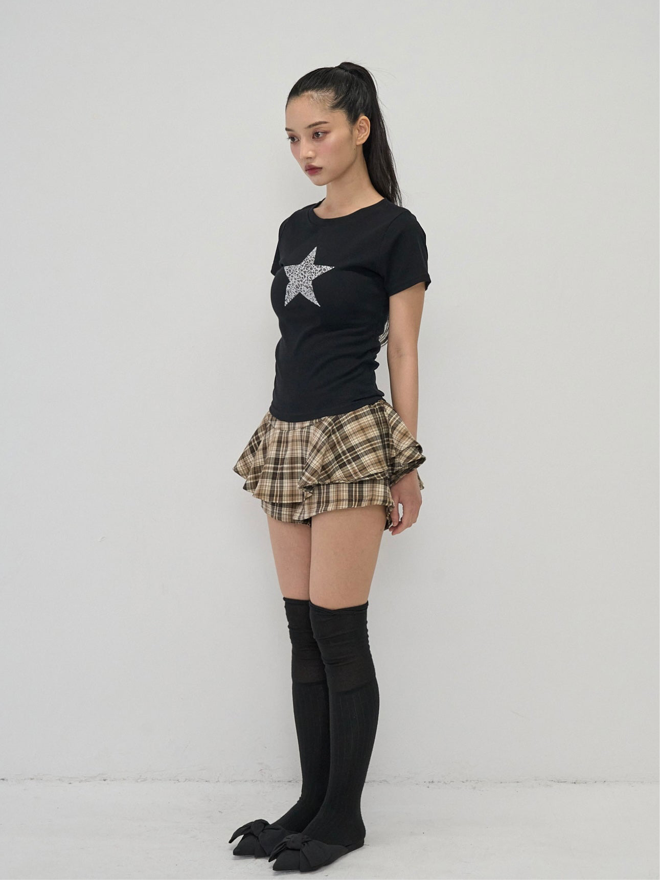 check frill mini skort