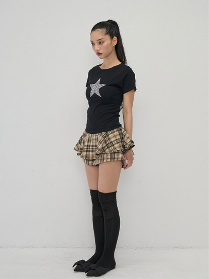 check frill mini skort