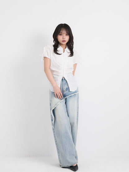 curved panel denim pants