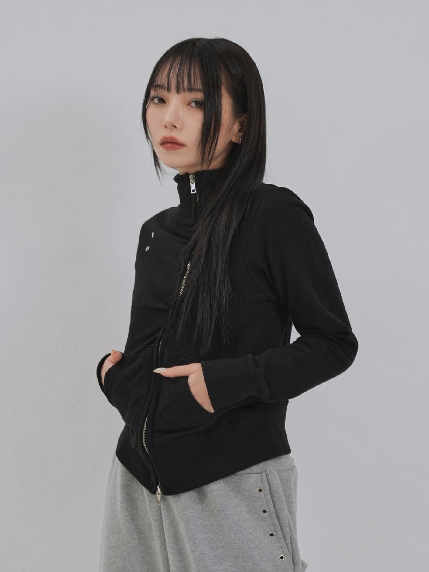 eyelet wave zip tops