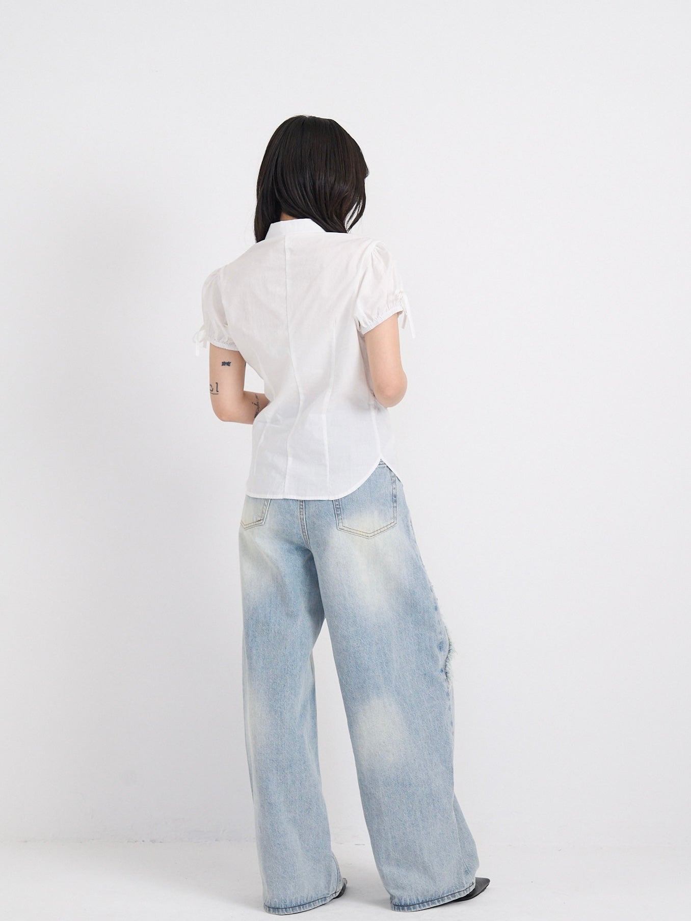curved panel denim pants