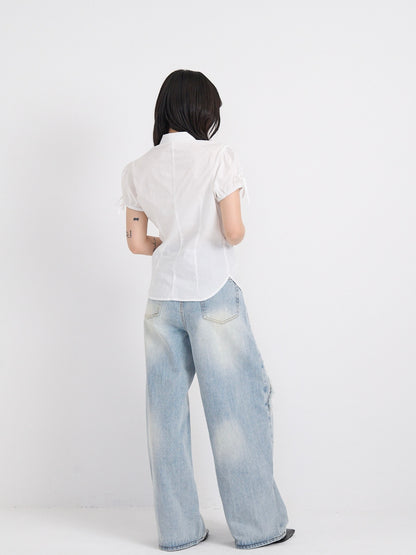 curved panel denim pants