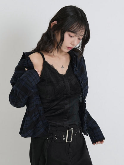 check frill blouse shirt