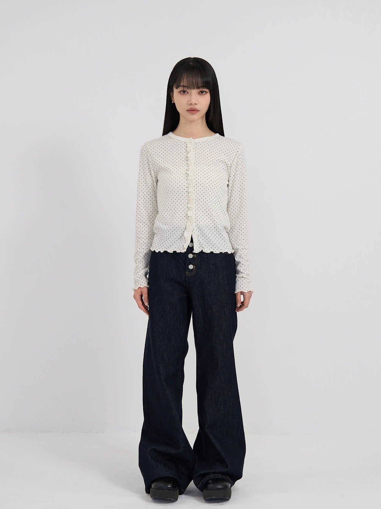 button line bootcut denim pants