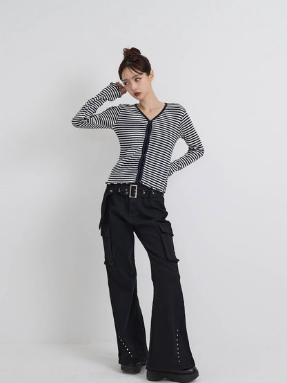 belt stud bootcut pants