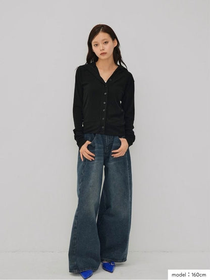 high neck twist button cardigan