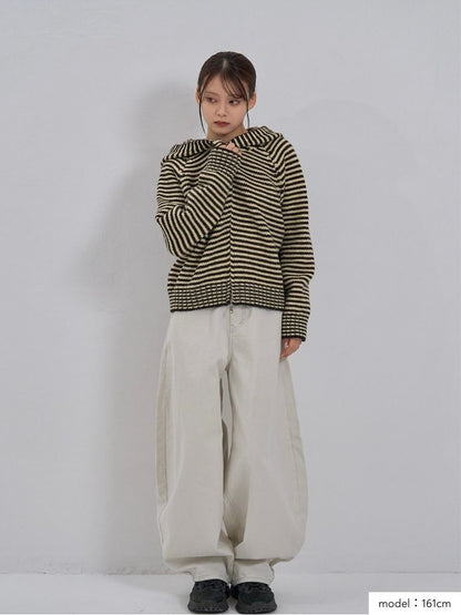 double zip striped knit hoodie