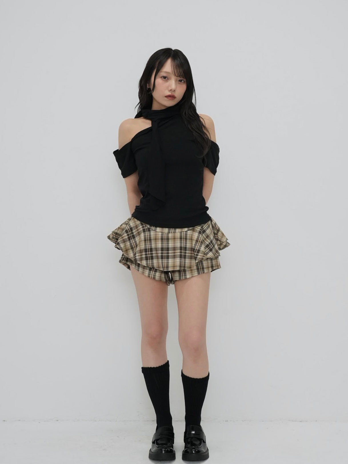 check frill mini skort
