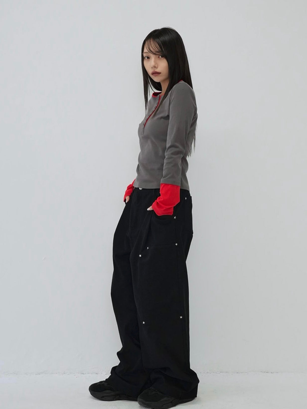 half button bicolor tops #3