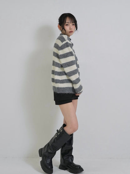 border color knit cardigan