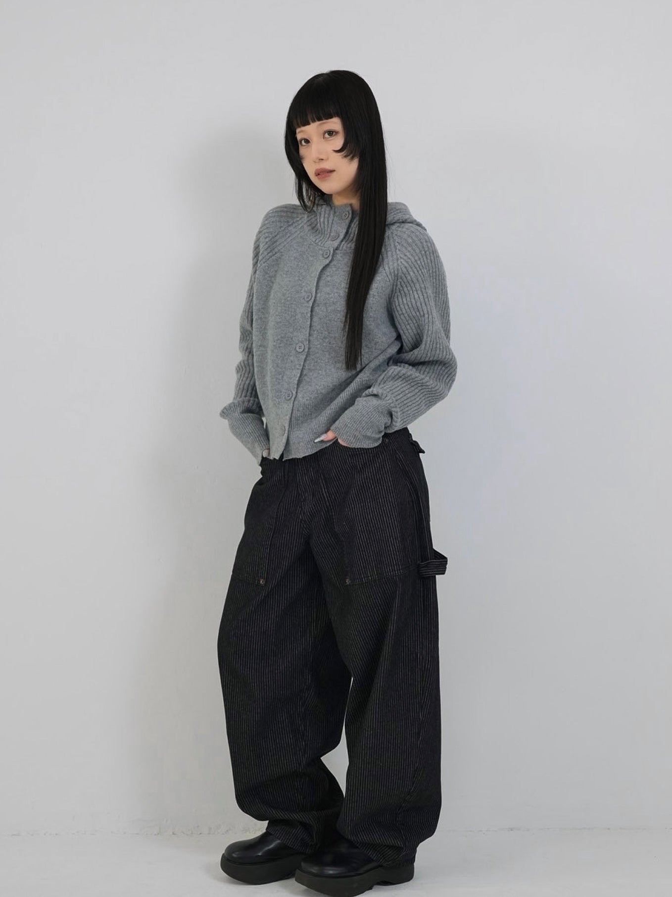 high-neck button knit cardigan