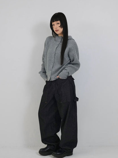 high-neck button knit cardigan