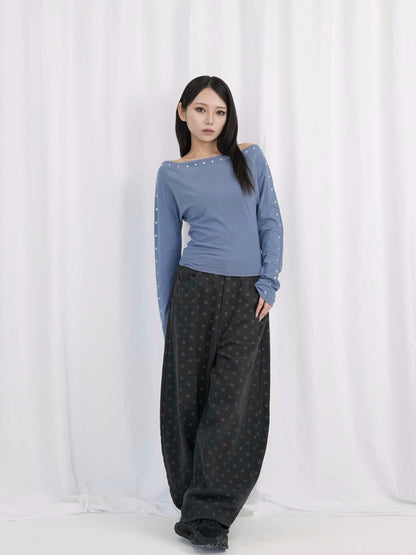 studs detail off shoulder tops