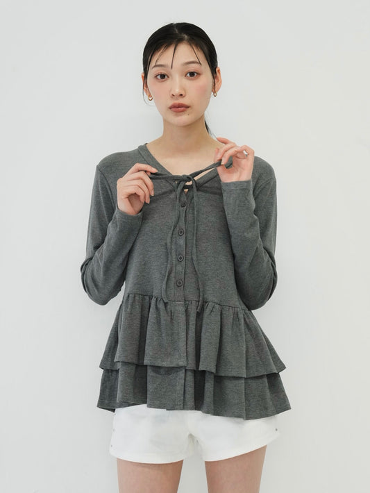 frill front ribbon cardigan