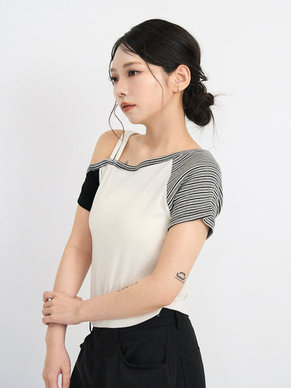 contrast one shoulder tops