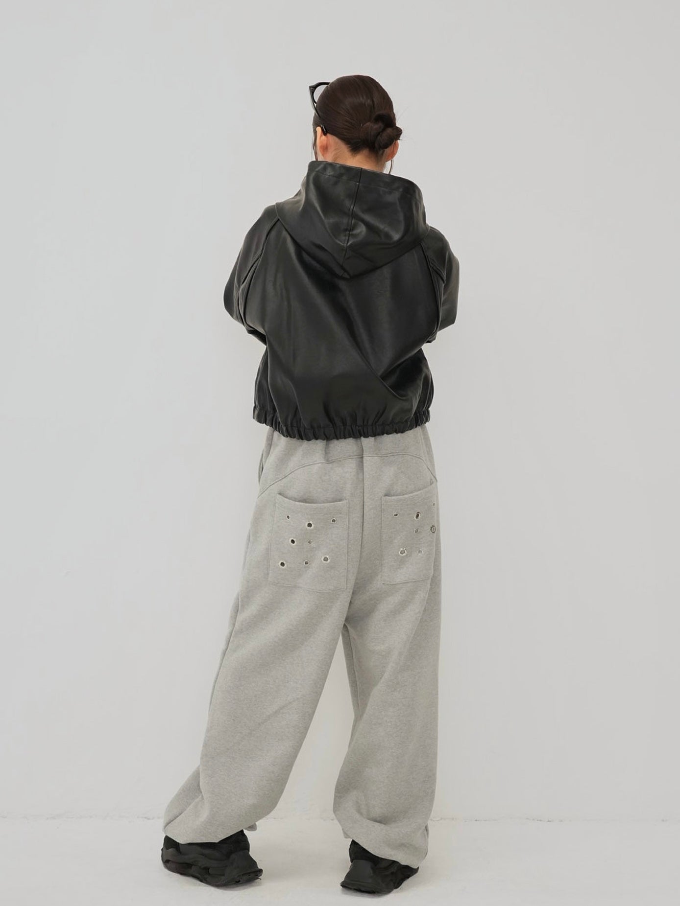 cropped hooded leather jacket