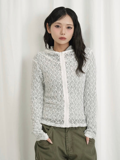 lace zip up tops