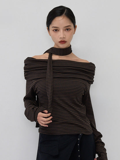 border offshoulder scarf tops