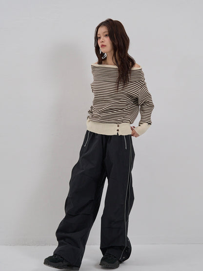 striped off shoulder knit