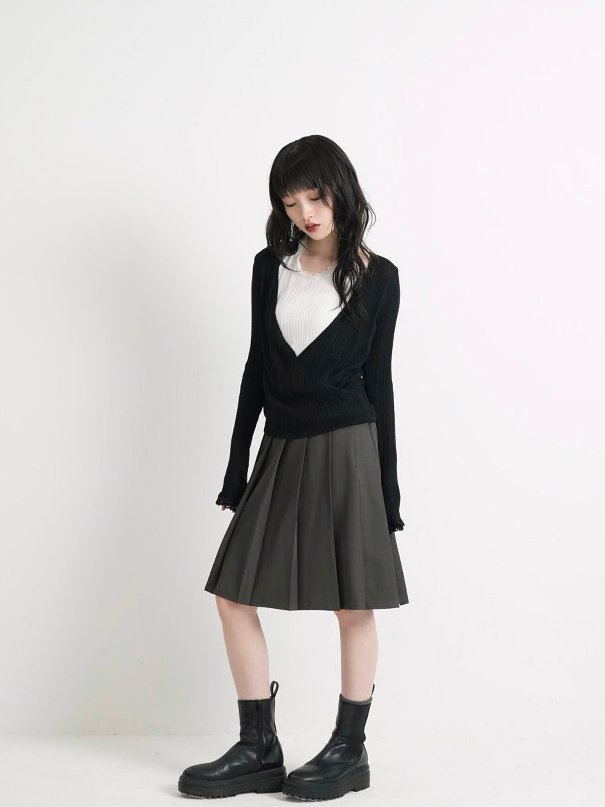 frill waist pleated skirt