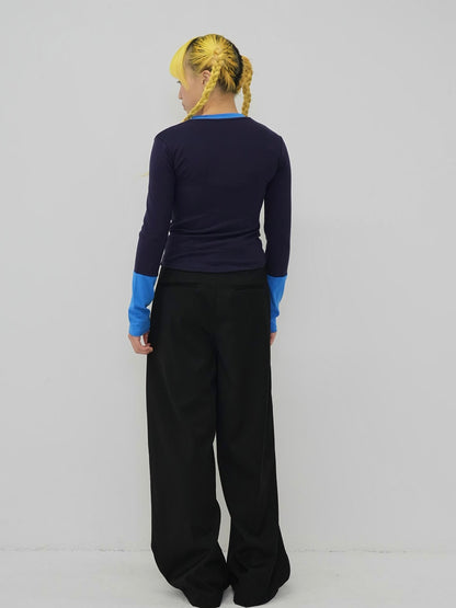 half button bicolor tops