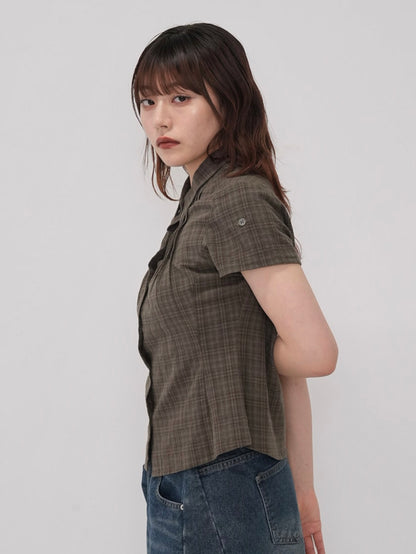 button sleeve check shirt