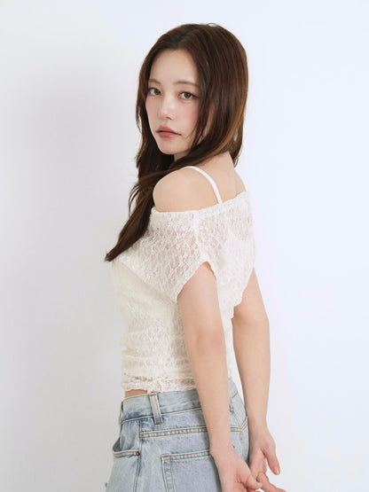 lace shirring off shoulder tops