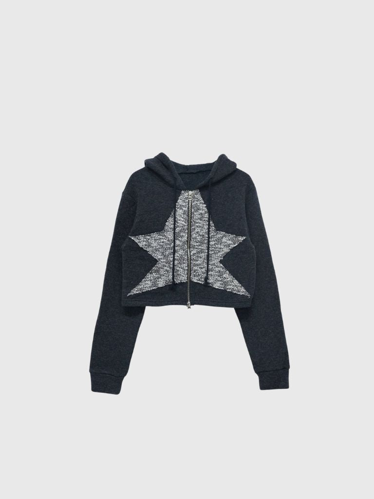 star cropped zip up hoodie