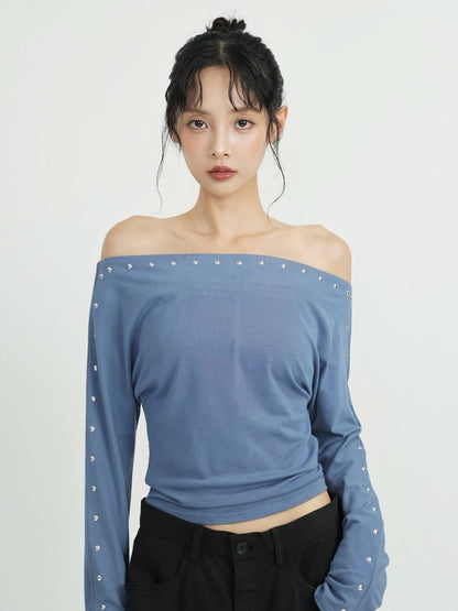 studs detail off shoulder tops