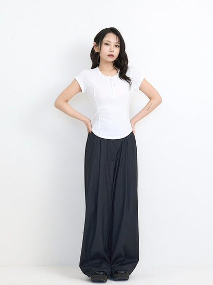 cropped stud henley tops