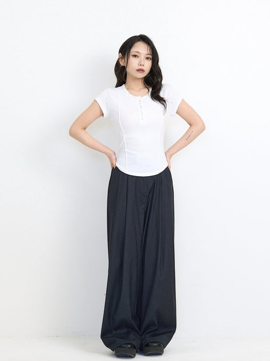 cropped stud henley tops