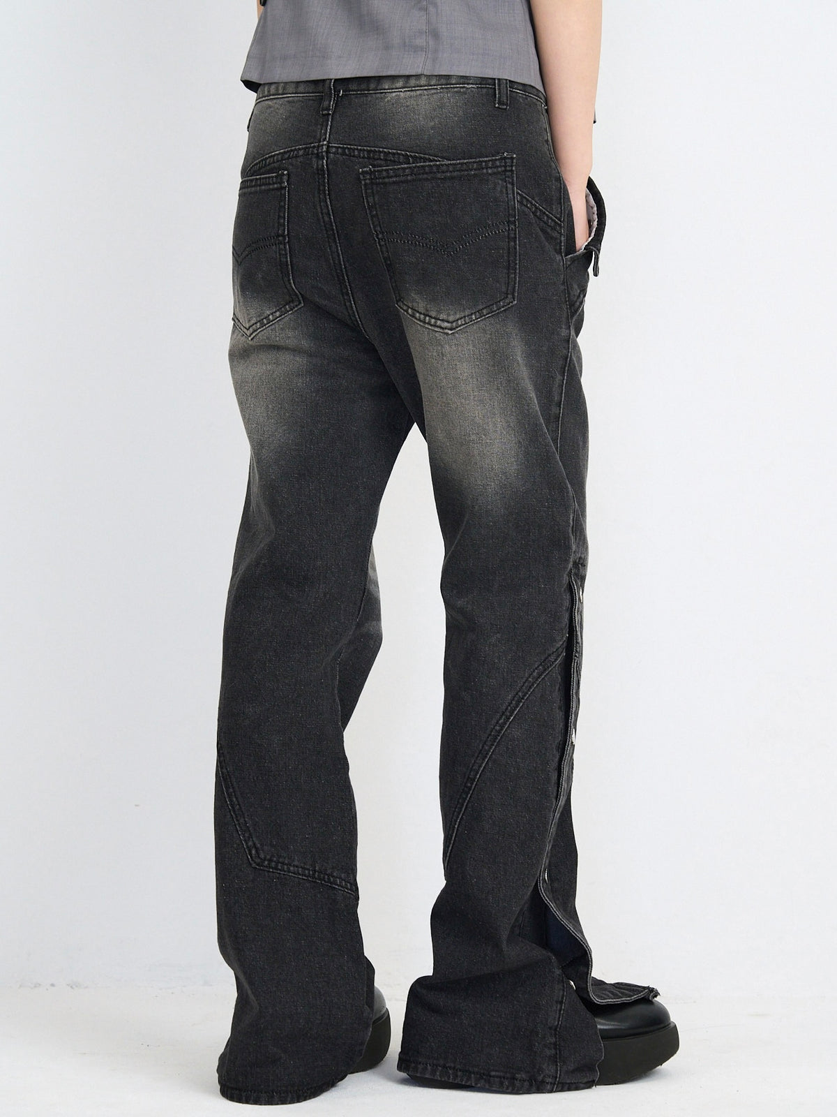 wide slit bootcut denim pants