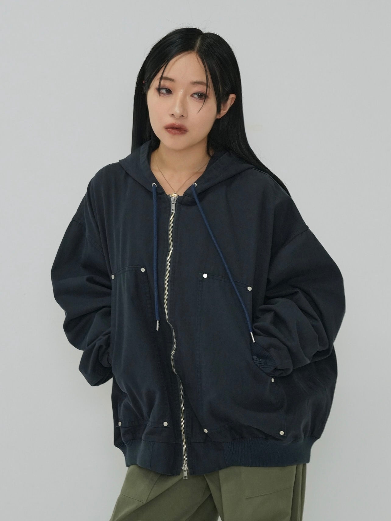 over pocket zip up hoodie