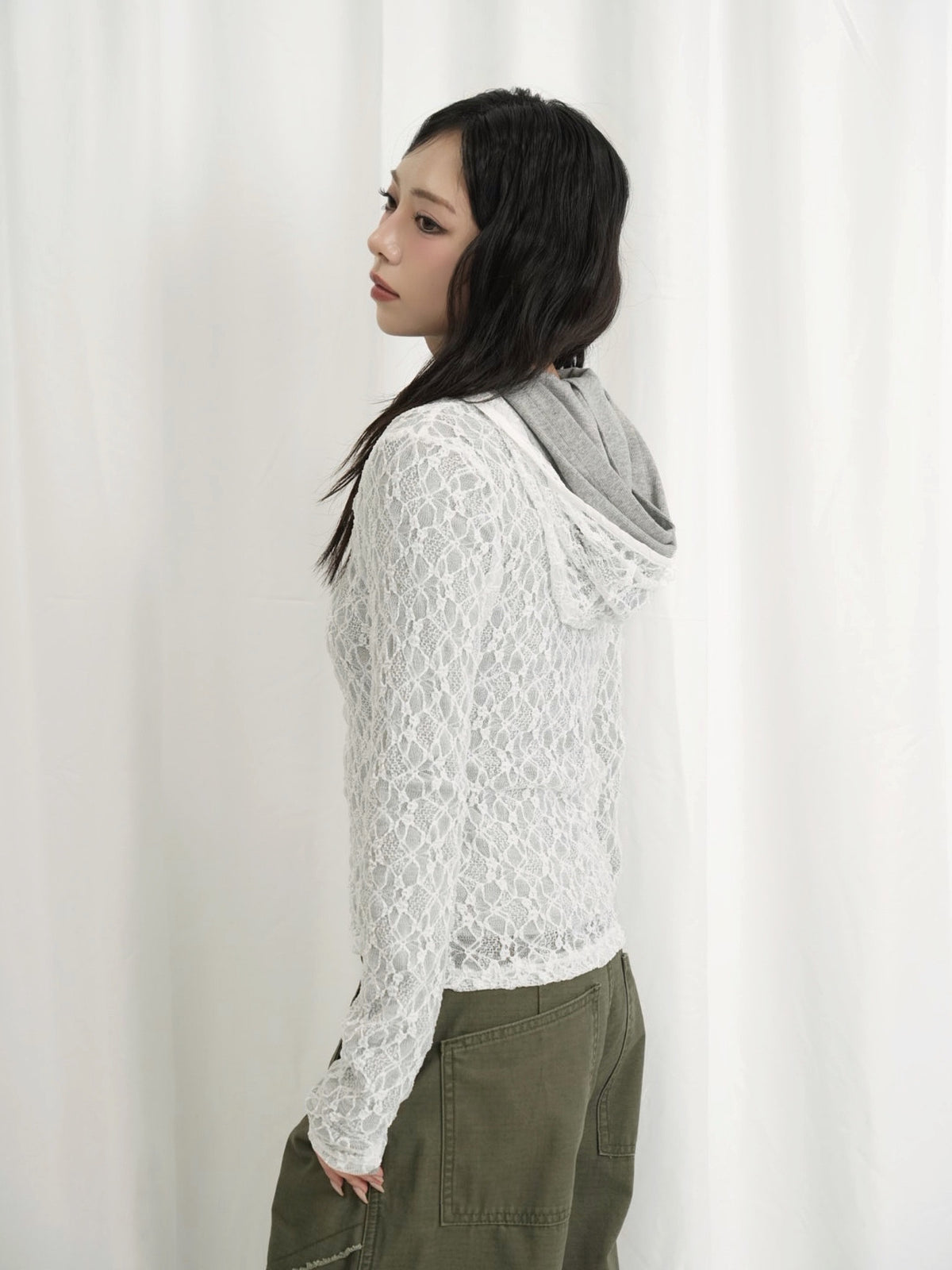 lace zip up tops