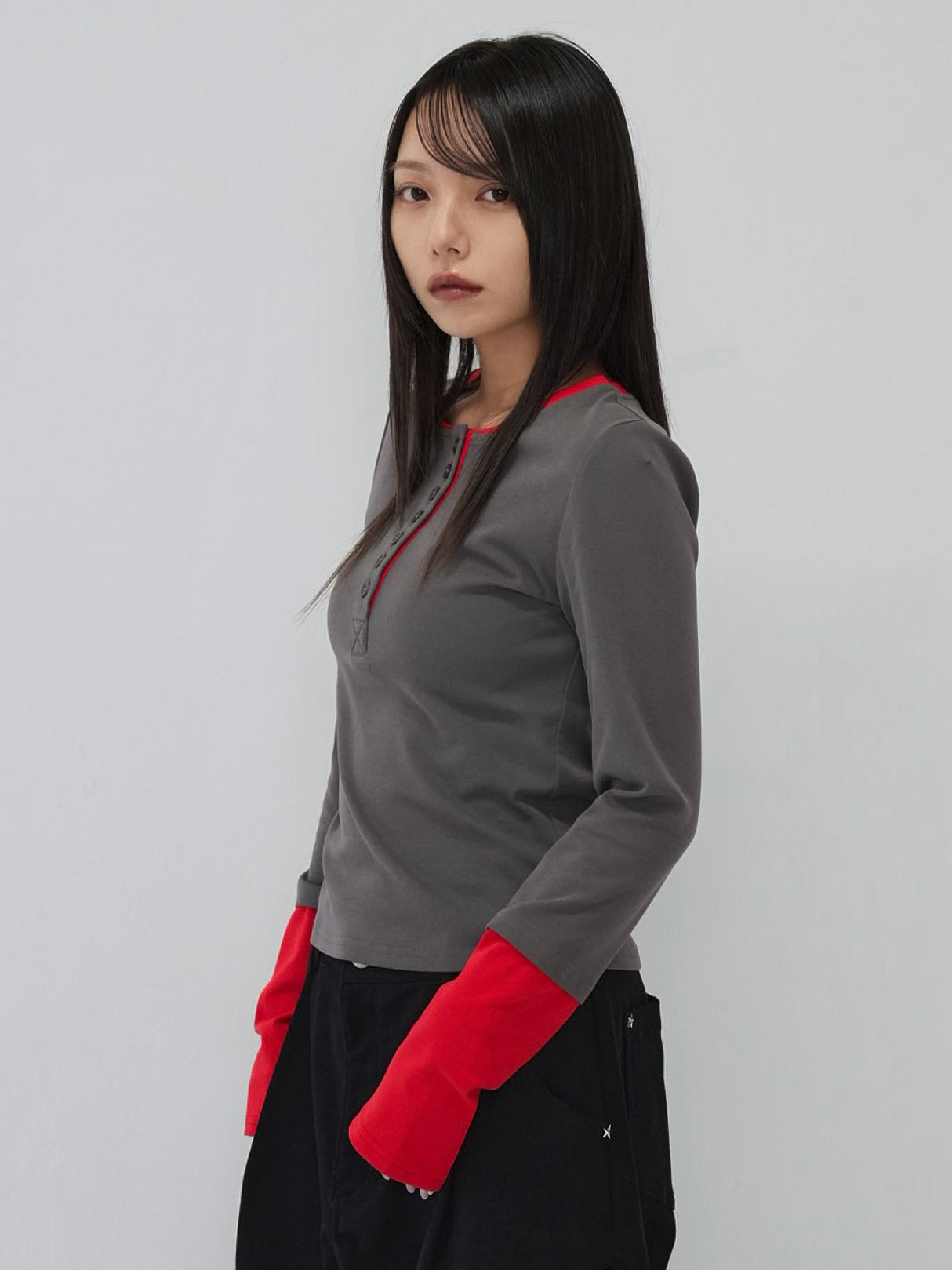 half button bicolor tops #3