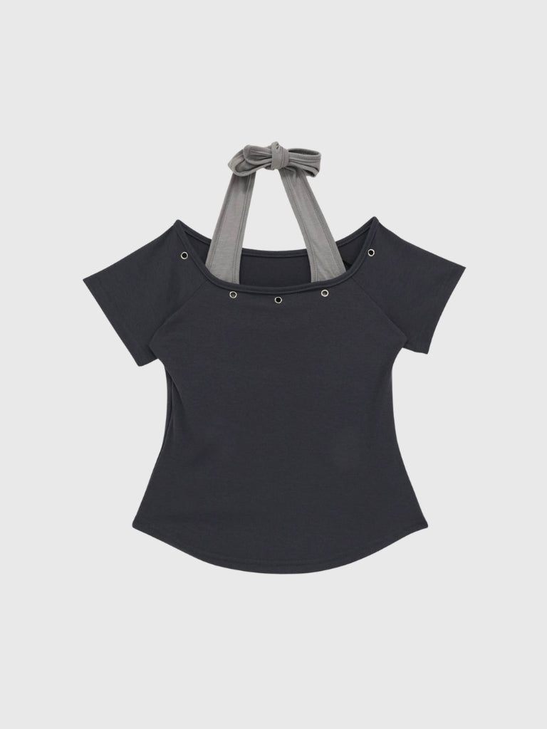 eyelet halter layered tops