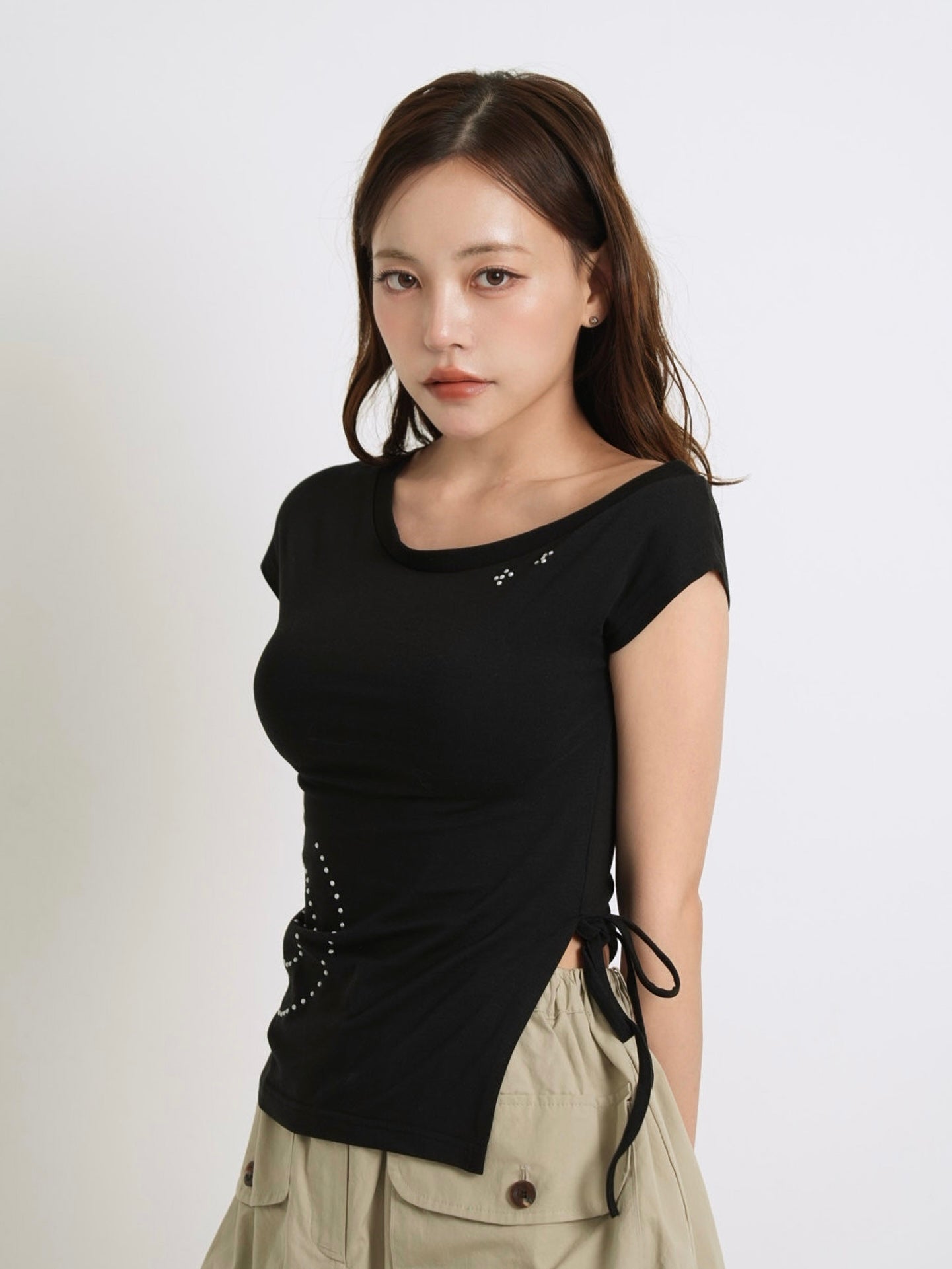 rhinestone motif slit tops