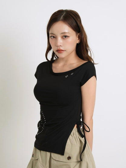 rhinestone motif slit tops