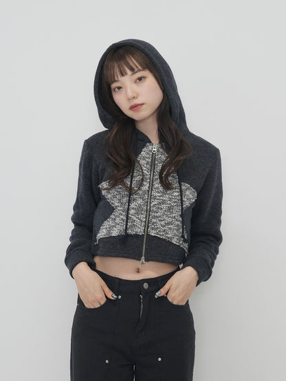 star cropped zip up hoodie