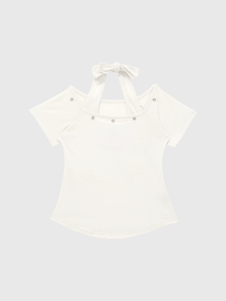 eyelet halter layered tops